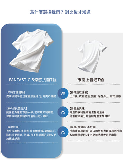 【涼感抗菌】FANTASTIC-5男裝圓領時尚短袖T恤 運動休閒純色百搭打底衫
